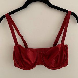 CUUP The Balconette Satin Bra in Red Garnet Shine | Size 32F / 32DDD